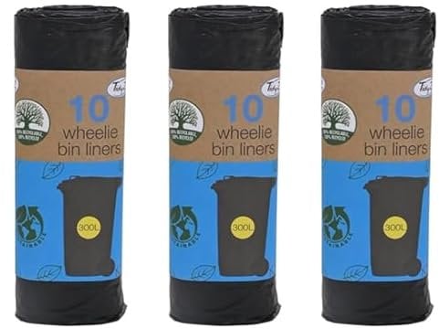 Lot de 3 sacs poubelle noirs super résistants pour poubelle à roulettes - Capacité de 300 litres - 30 sacs au total
