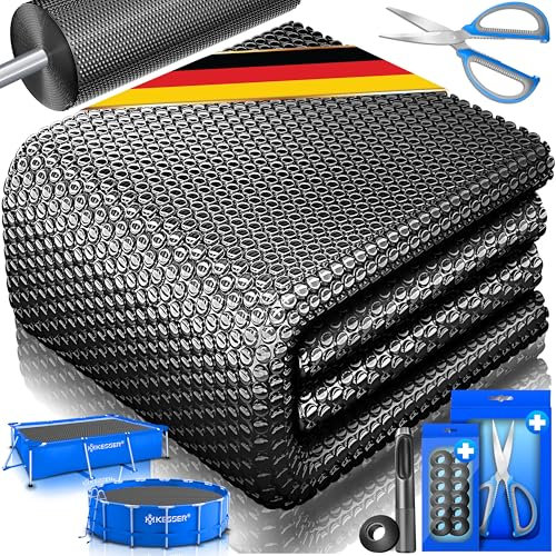 KESSER® Lona solar para piscina de 400 µm, cubierta solar redonda de 305 cm, cubierta solar flexible que se puede cortar, lona para piscina para calentar el agua, cubierta solar con tijeras, pinzas