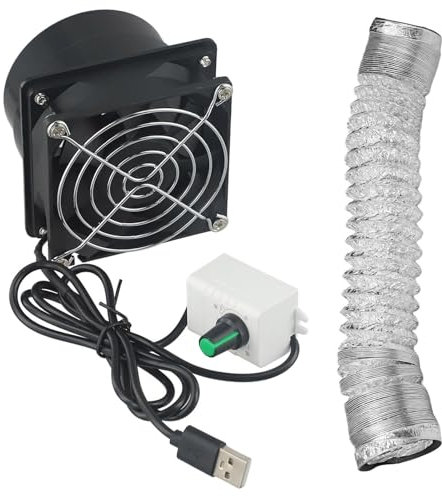 USB Kitchen Exhaust Fan, Adjustable Speed Solder Fume Absorber Extractor Fan, Pipe Duct Exhuast Fan, Air Ducting Aluminium Dryer Vent Hose, for Home Bathroom Garage(Fan plus 6m pipe)