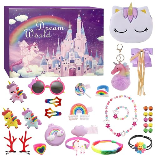 SERTAS Adventskalender Mädchen 2025, 24-tägige Weihnachts Countdown Kalender, Adventskalender Kinder einschließlich Haarschmuck, Schmuck, Schlüsselanhänger