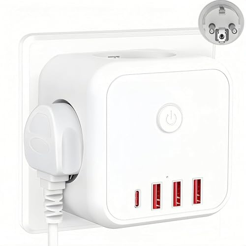 7 in 1 Wandadapter,3 Fach Steckdosenleiste mit Schalter,Mehrfachsteckdose mit USB für Büro und Haushalt,Weiß