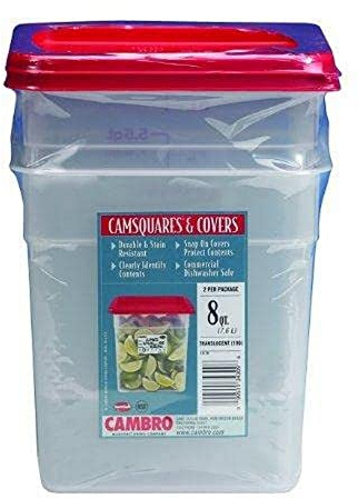 Cambro Square Food Storage Containers with Lids, 8 Quart