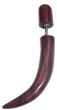 CHICNET Tribal Ohrring aus Sono Holz- leicht Gebogene Spike 8 mm- braun- Edelstahlbügel- Fake Piercing