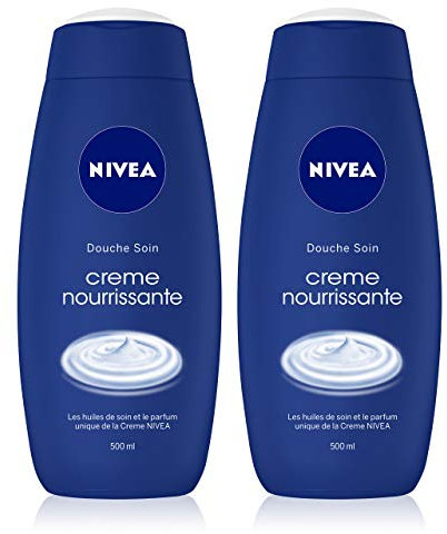 NIVEA Douche Soin Crème nourrissante (2 x 500 ml), Crème douche nettoyant corps au parfum unique de la crème NIVEA, Soin hydratant et nourrissant pour peaux très sèches