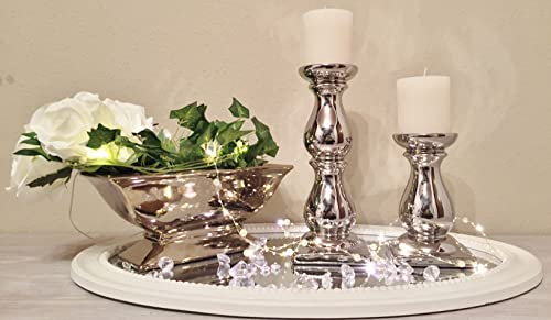 2er-Set Keramik Kerzenständer Silber Kerzenhalter für Stabkerzen Kerzenleuchter Silber Stumpenkerzenhalter Weihnachtsdeko Teelichthalter Deko Silber Kerzenständer Stumpenkerzen Stabkerzenhalter Tisch