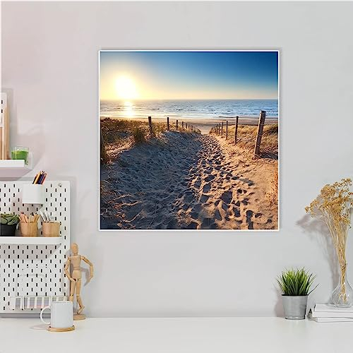 banjado® Magnettafel 50 x 50 cm/Magnetwand aus Metall/Magnetpinnwand als Memoboard/Pinnwand Magnettafel Küche, Büro, Kinderzimmer inkl. 4 Magnete & Montageset - Motiv Nordseestrand