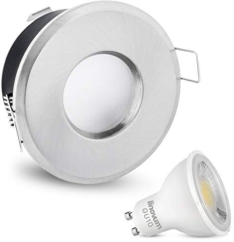 linovum LED Bad Einbaustrahler IP65 Edelstahl Optik GU10 rund 230V - neutralweiß 6W - für Bad, Feuchtraum oder Außen