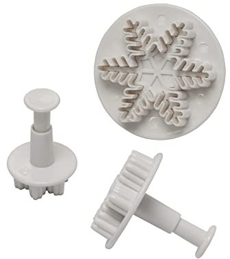 Cake Star Push Easy Plunger Cutters - Snowflake Fondant Cutters in 3 Sizes, Cookie Cutter for Cake Decorating, Icing, Sugarpaste, And Marzipan, Set of 3