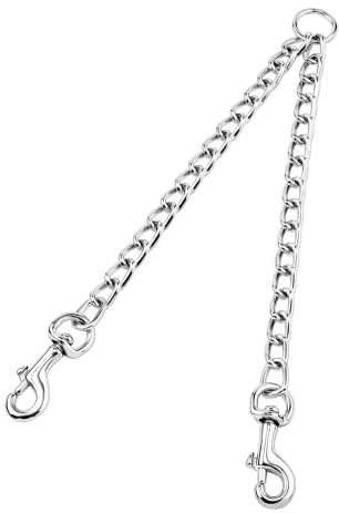 HAPPY HACHI Double Dogs Lead 2 Way Iron Chain Leash Coupler Twin Pet Trainer Safety Rope Splitter for Walking Training (S-3.0mm*50cm)