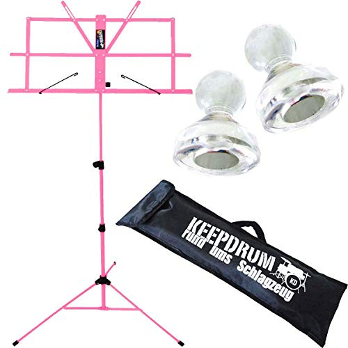 keepdrum MUS2PK Notenstaender Pink mit Tasche + 2 Stück Notenpult Magnete