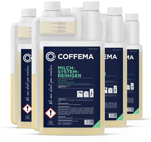 Coffema Milchsystemreiniger - 4 x 1 Liter - Flüssigreiniger für alle Kaffeevollautomaten und Kaffeemaschinen mit Milch-System sowie für Softeis- und Sahnemaschinen