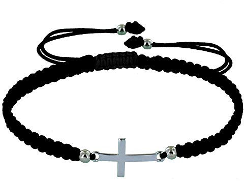 LES POULETTES BIJOUX - Pulsera Cruz Plata 925 Enlace Trenzado - Classics - Negro