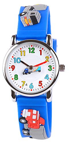 Venhoo Kids Watches Cute 3D Cartoon Waterproof Silicone Children Toddler Wrist Watch for 3-10 Year Boys Girls Little Child-Blue Truck