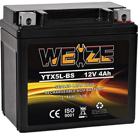 Weize YTX5L-BS High Performance - Maintenance Free - Sealed AGM Motorcycle CTX5L Battery compatible with Honda YUASA Yamaha ETX5L-BS Batteries