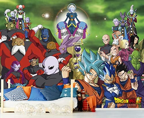 Wandtapete aus Vinyl und Tapete Dragon Ball Super Set mit Figuren Offizielles Produkt | verschiedene Größen | Fototapete für Wände | Originalprodukt | Heimdekoration | DBS 200x150cm