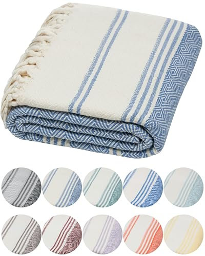 DEMMEX Organic Turkish Cotton Beach Bath Hammam Towel – Quick-Dry, Lightweight, Compact, Sand-Free Beach Towel & Blanket – Luxury Bathroom & Hammam Towel Peshtemal, OEKO-TEX Certified, 180x90cm