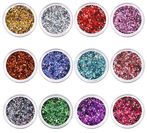 Nagel Glitzer Make-Up Glitzer Paillette für Gesicht Nägel Haare Körper Glitzer Sequin für Musik Festival Masquerade Party Clubs 12 Stück