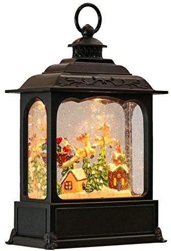 Eldnacele Schneekugel-Laterne mit Timer, beleuchtet, USB/batteriebetrieben, wirbelndes Wasser, glitzernde Laterne