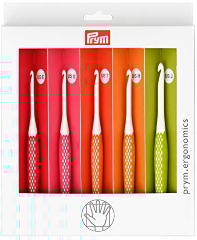 Prym 57182 Ergonomics Crochet Hook Value Pack, Small (E, G, 7, H, J) Häkelnadel-Set, Mehrfarbig