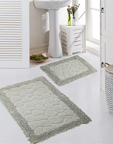 CARPETIA Badematten Set 2-teilig - waschbar - Steinoptik in grau, Größe 50x60cm + 60x100 cm