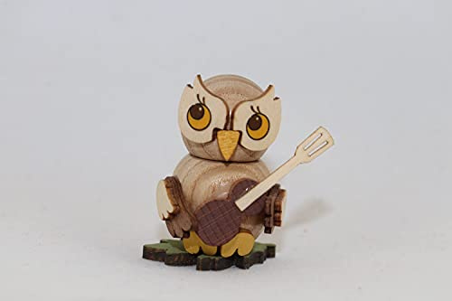 Kuhnert Eulenkind stehed mit Gitarre Neuheit 2021 Original Erzgebirge Höhe 4cm Handarbeit Holzfigur Eule Mini-Eule