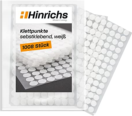 Hinrichs Klettpunkte Selbstklebend 10mm weiß - Insgesamt 1008 Klett Klebepunkte - Set aus je 504x Flausch & Haken Klett Punkte - Zum Anbringen von Fotos oder leichten Dekoelementen