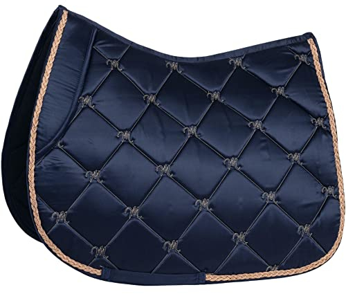 Marengos - Schabracke Sevilla | Dessurschabracke mit hochwertiger Schaumstoff-Füllung | Barockschabracke inkl. Zierkordel | schnell trocknend & atmungsaktiv | Warmblut Schabracke in Marine/roségold