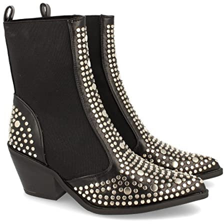 shoes&blues.es 61926-Botin de Mujer con Tacon y Elastico en el Tobillo, de Punta Fina, Adornado con Tachuelas Metalicas Otono Invierno 2020. Talla 36 Negro