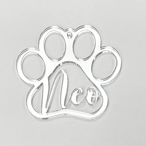 Print Maniacs Pets First Christmas Bauble Cat Dog Tree Paw Decoration Mirror Memorabilia Memorial Family Mirror Personalised Name Gift (Silver)