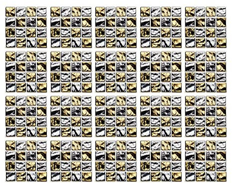 DLBX 20 Stück 20 x 20cm Mosaik Fliesenaufkleber Wandfliese Aufkleber für Fliesen für Bad und Küche Deko Fliesenfolie Selbstklebende Fliesenaufkleber (Goldenes Metall)