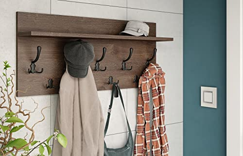 Design Garderobe Garderobenpaneel 90 x 40 cm Eiche dunkel - Schwarz matt mit Hutablage Kleiderhaken Finlo