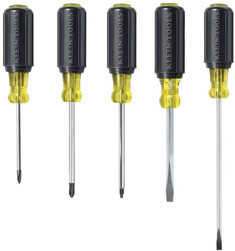 Klein Tools 80031 Screwdriver Set, 5-Piece Kit Includes 2 Slotted, 2 Phillips and 1 Square Tip Screwdriver, Cushion Grip Comfort