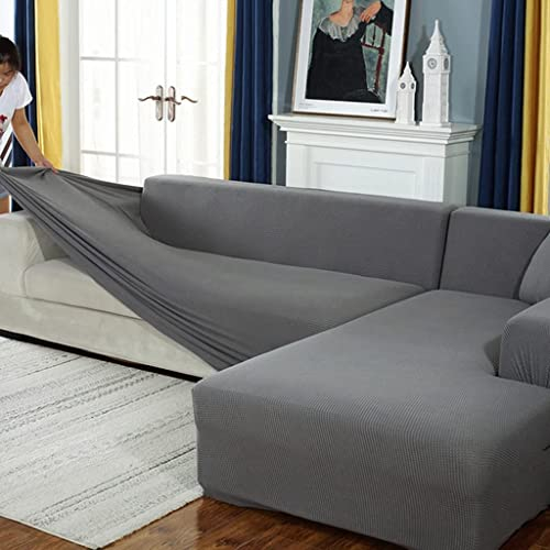 BOLUXIU Sofabezug, Eck Stretch-Sofabezug Stretch Sofabezug für 1/2/3/4 Sitzer(L-förmiges Ecksofa erfordert Zwei) (2 Sitzer:145-185cm, Grau)