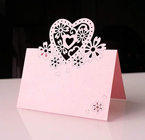Tiardey 20 Stück geschnittene herzförmige Hohle Hochzeit Tischnummer Name Tischkarte Hochzeit Dekoration – Pink