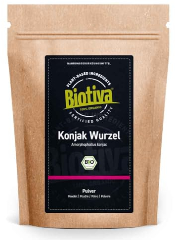 konjac poudre bio 500g (2x250g) - Racine de konjac - E425 - Glucomannane - Langue de Diable - Amorphophallus konjac - Mis en bouteille et contrôlé en Allemagne - Biotiva