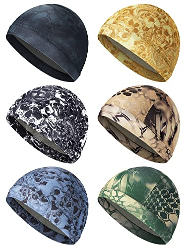 SATINIOR 6 Pcs Cooling Skull Cap Helmet Liner Sweat Wicking Cap Hard Hat Liner Bandana for Men Women Sports Cycling Running(Vivid Pattern,M)