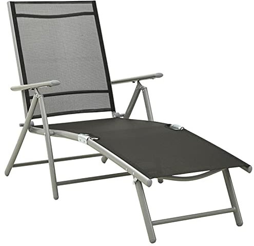 MOONAIRY Klappbare Sonnenliege, Sonnenliege Balkon, Gartenliege, Strandliege, Relaxliege Garten, Saunaliege, Liegestuhl, Textilene und Aluminium Schwarz Silbern