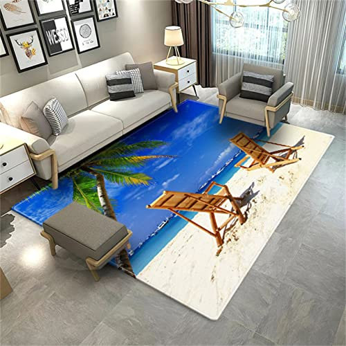 PEIHUODAN Palm Strand Wellen Boden Teppich Für Wohnzimmer Meer Landschaft 3D Teppiche Für Schlafzimmer Schwamm Bad Matte Große Lounge Teppich Flur Matte Decor Spielplatz Teppich (Farbe 1,120x160 cm)