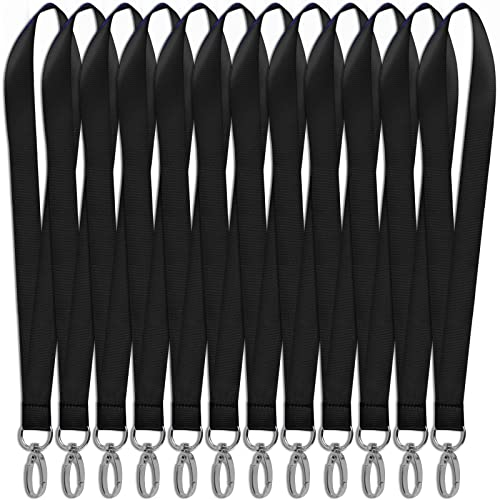 12 Stück Lanyard Schlüsselband Schwarz Schlüsselbänder Umhängeband 45cm Schlüsselband Universal Neck Strap Lanyard mit Metall Karabinerhaken für Damen und Männer Ausweishüllen Schlüssel (Schwarz)