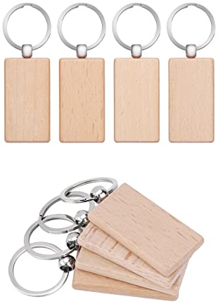 SAVITA 8 Stück Schlüsselanhänger aus Holz, rechteckig, mit Spaltring, Naturholz, Schlüsselanhänger, Geschenk, Basteln, Brandmalerei, Handwerk, 8 Stück