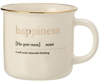 Keramik Tasse- Becher- Kaffeetasse- goldener Rand- mit Spruch - thanks oder happiness - Geschenk - Geburtstag (happiness)