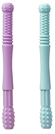 2 Stück Beißring Baby Beißröhrchen Baby, Silikon Beissring Baby BPA-frei beissröhrchen baby Baby Zahnungshilfe Natürliche Organische Beissring Unisex mit 1 Reinigungsbürsten (lila + blau)