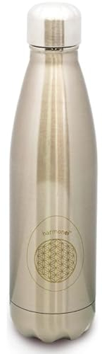 harmonei® Trinkflasche - 500 ml Silber/Grau - Höhe 25 cm - aus Edelstahl mit Schraubdeckel – Wasserenergetisierung für Hexagonales Wasser