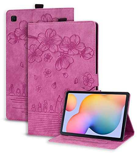 Succtopy Custodia per Samsung Galaxy Tab S6 Lite 10.4 Pollici 2024/2022/2020 Cover Protettiva con Funzione di Supporto Custodia in Pelle PU con Portapenne per Samsung Tab S6 Lite Rosso Rosa