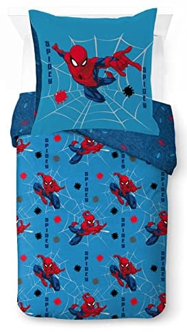 Jay Franco Marvel Spiderman Spidey Faces 100% Baumwolle Kinderbettwäsche-Set 135x200 cm Einzelbettgröße - Bettbezug + Kissenbezug 80x80 cm