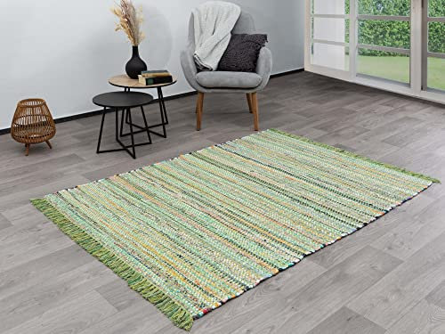 Steffensmeier Handwebteppich Nango | Fußbodenheizunggeeignet | Antistatisch | Grün, handgewebt, Größe: 70x140 cm