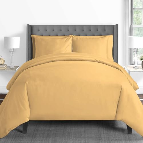 Pizuna 600 Fadenzahl aus Baumwolle Bettwäsche Golden Gelb, 100% Langstaple Baumwolle Bettbezug und Kissenbezug, 100% Baumwolle Mako Satin 2-Teilig Bettwäscheset 155x200 + 80x80 Golden Gelb