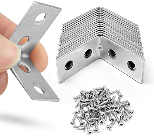 ZAVIA Angle Brackets Corner Bracket for Wood 16 Pcs | 25mm x 25mm x 13mm | Galvanised Steel Brackets with 64 Screws for Fixing and Repairing Furniture, Shelves, Windows and Cabinets