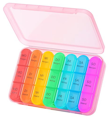 Daviky Tablettenbox 7 Tage 3 Fächer, Tablettenbox Morgens Mittags Abends, Medikamentenbox 7 Tage 3 Fächer mit Großen Separaten Fächern, Kleine Reise-Wöchentlicher Pillendose für Vitamine/Medikamente