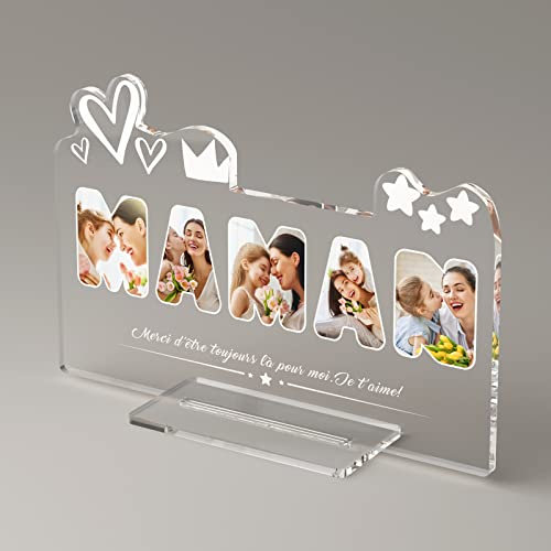 iDIY Cadeau Maman Cadre Photo Fête des Mères - Cadeau Personnalisé avec Photo et Texte, Cadeau Fete des Meres Original, Cadeau Anniversaire Maman, Plaque Plexiglas 15 x 22 cm